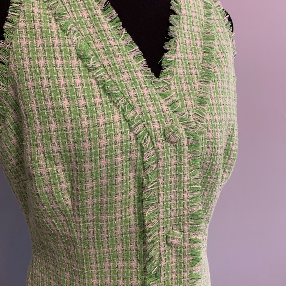 NWT Green and White Sleeveless Tweed Minidress - Picture 2 of 8